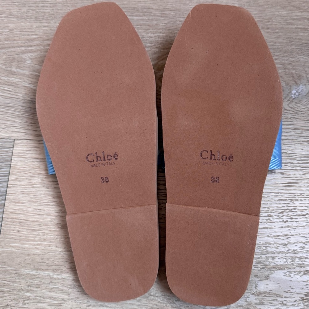 Woody Flat Logo Ribbon Slide Sandals Blue and White Size 38 (women’s 7) - Picture 4 of 4